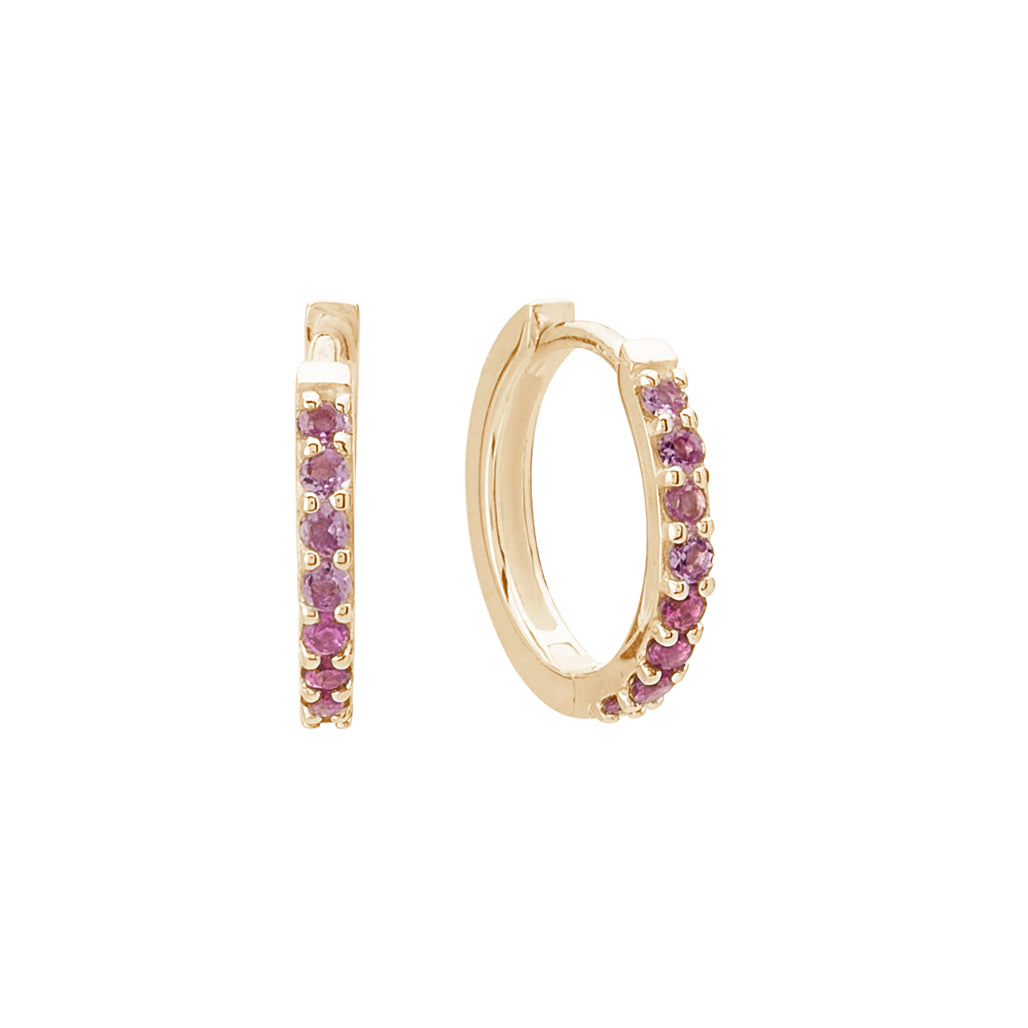 Murkani Yellow Gold Plated Pink Rhodolite 13mm Huggies