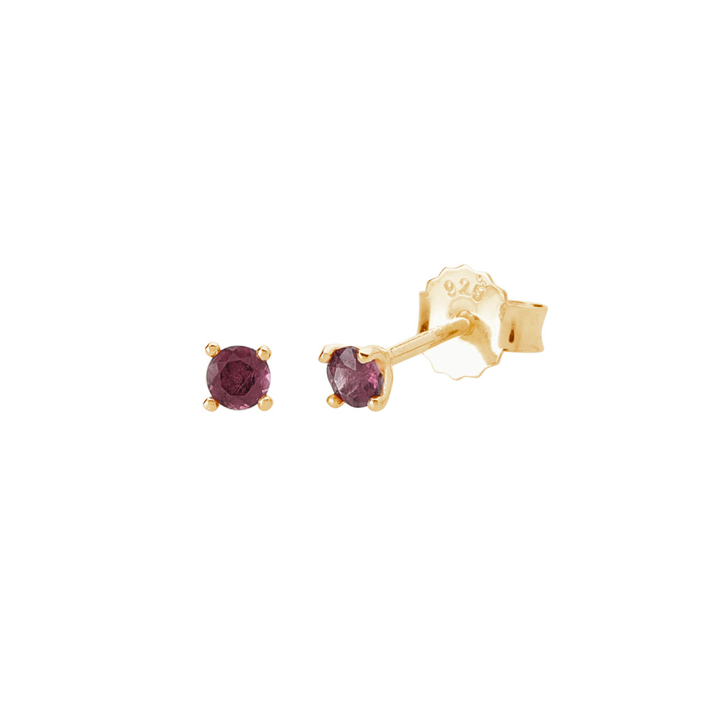 Murkani Yellow Gold Plated 3mm Pink Rhodolite Stud Earrings