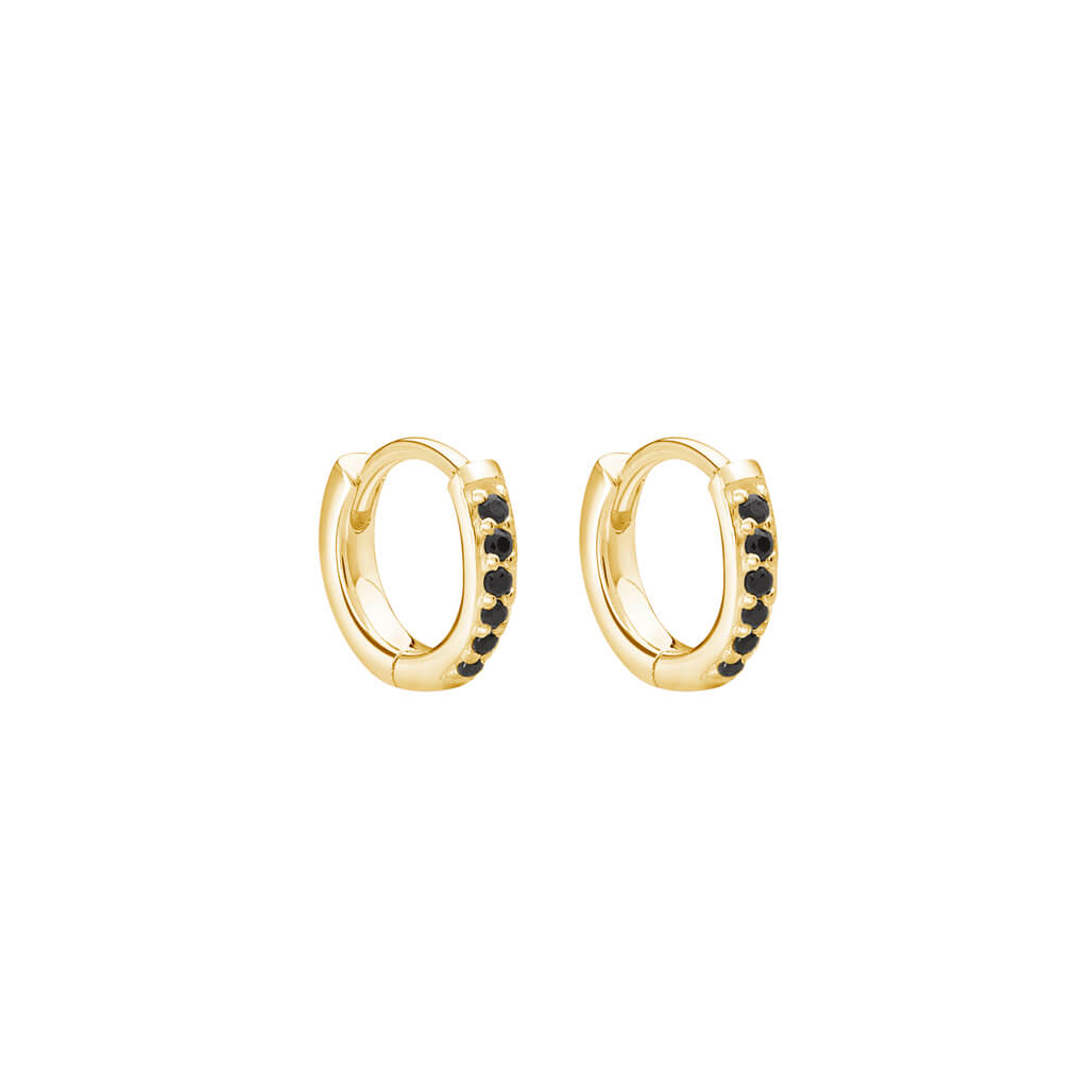 Murkani Petites 9mm Hoop Earrings With Black Spinel In 18 KT Yellow Gold Plate