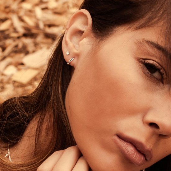 Murkani Petites 9mm Hoop Earrings With Black Spinel In 18 KT Yellow Gold Plate
