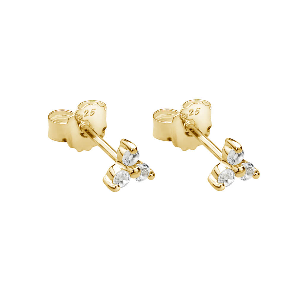 Murkani Trinity Stud Earrings With White Topaz In 18 KT Yellow Gold Plate