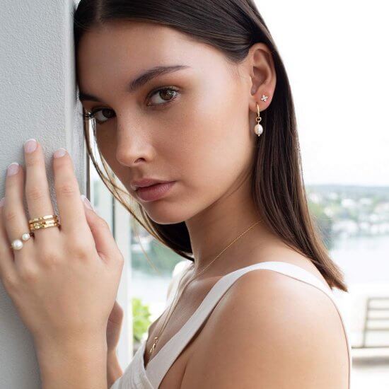 Murkani Clover Stud Earrings With White Topaz In 18 KT Yellow Gold Plate