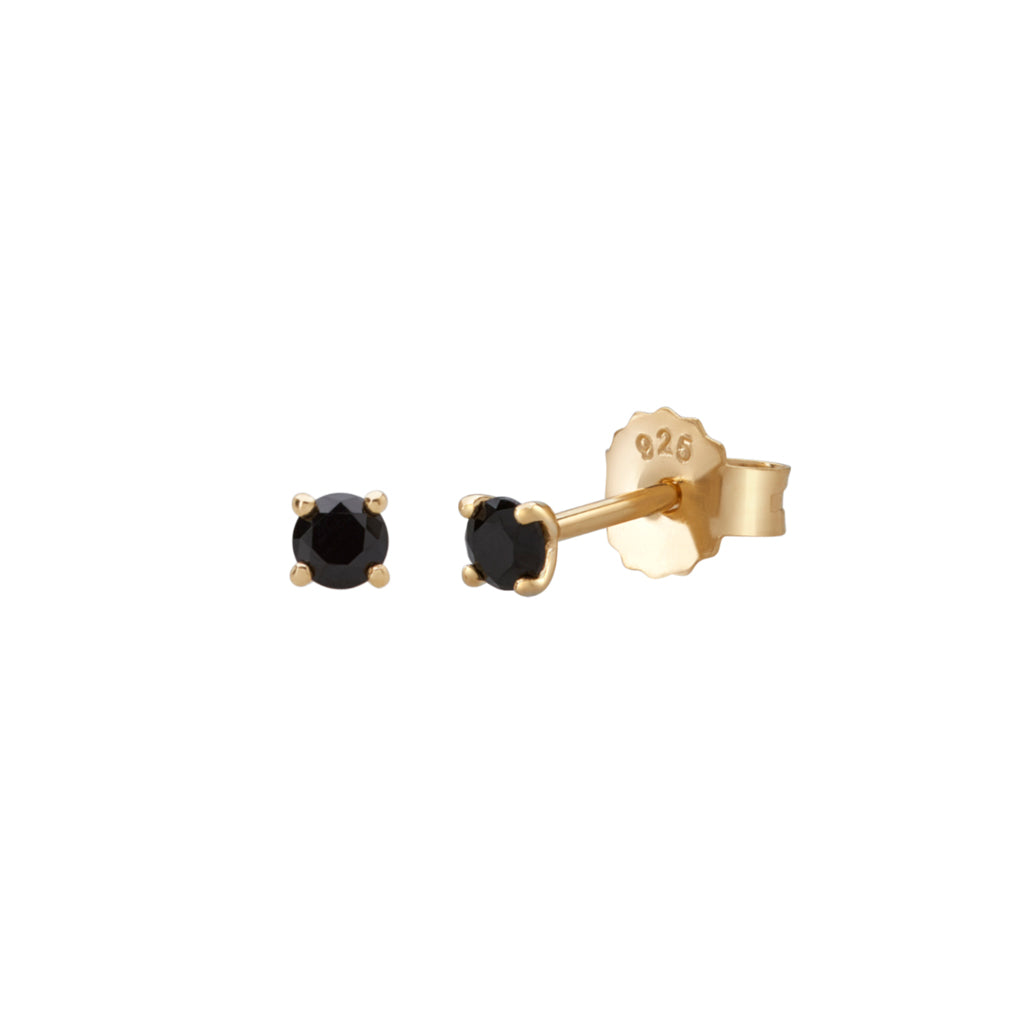 Murkani 3mm Stud Earrings - Black Spinel in Yellow Gold Plate