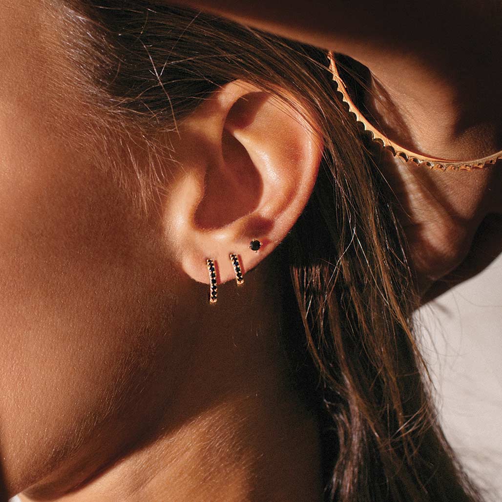 Murkani 3mm Stud Earrings - Black Spinel in Yellow Gold Plate