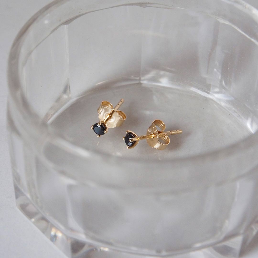 Murkani 3mm Stud Earrings - Black Spinel in Yellow Gold Plate