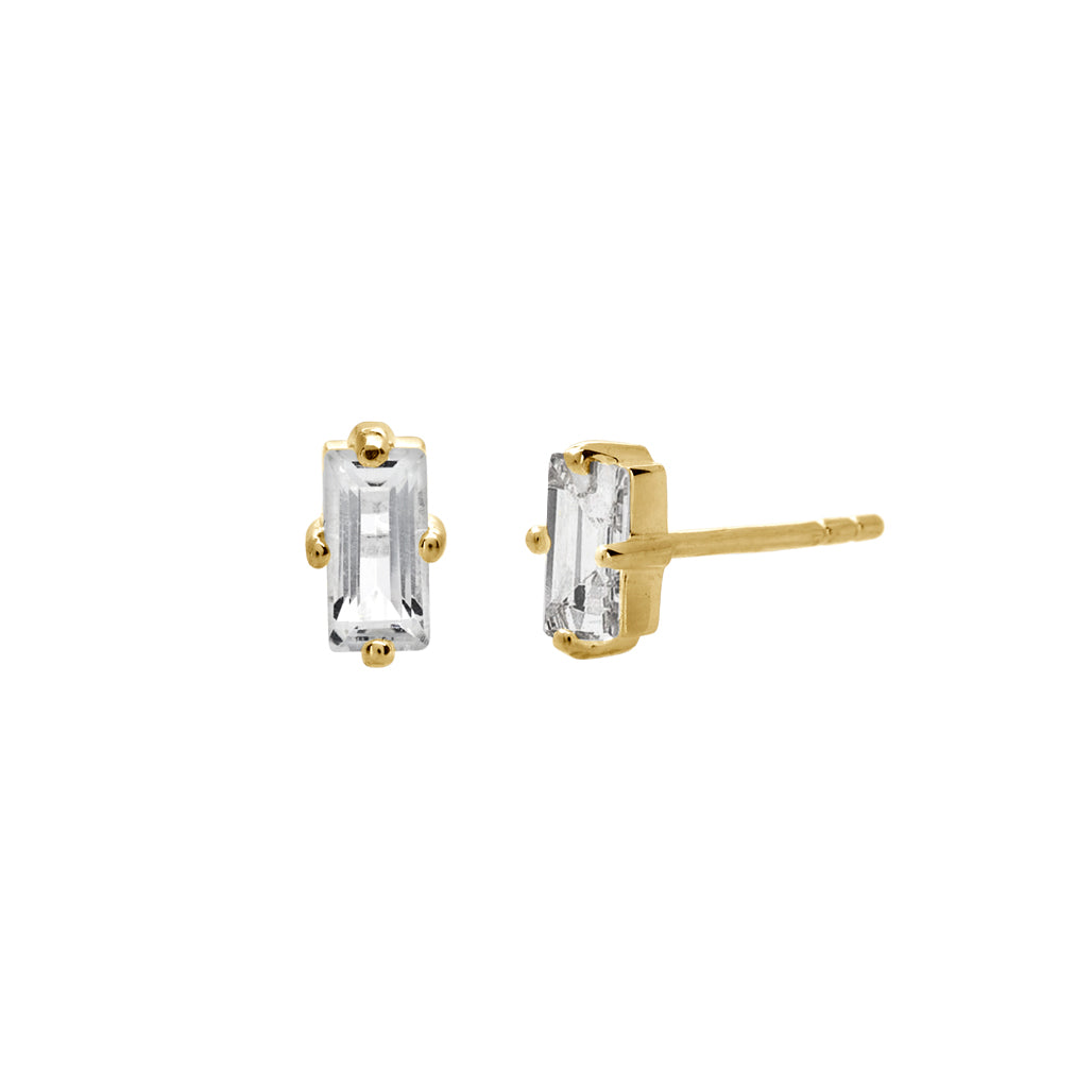 Murkani Baguette Stud- White Topaz in Yellow Gold Plate