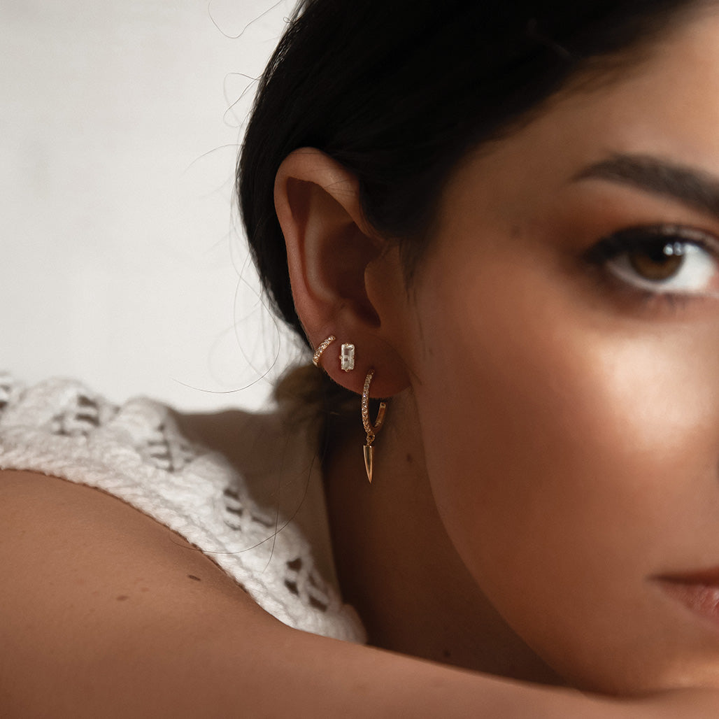 Murkani Baguette Stud- White Topaz in Yellow Gold Plate