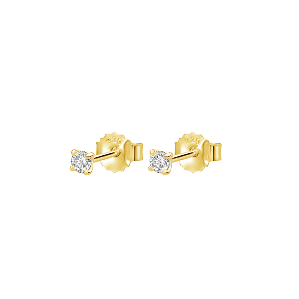 Murkani Petites 3mm White Topaz Stone Earrings Set In 18 KT Yellow Gold Plate