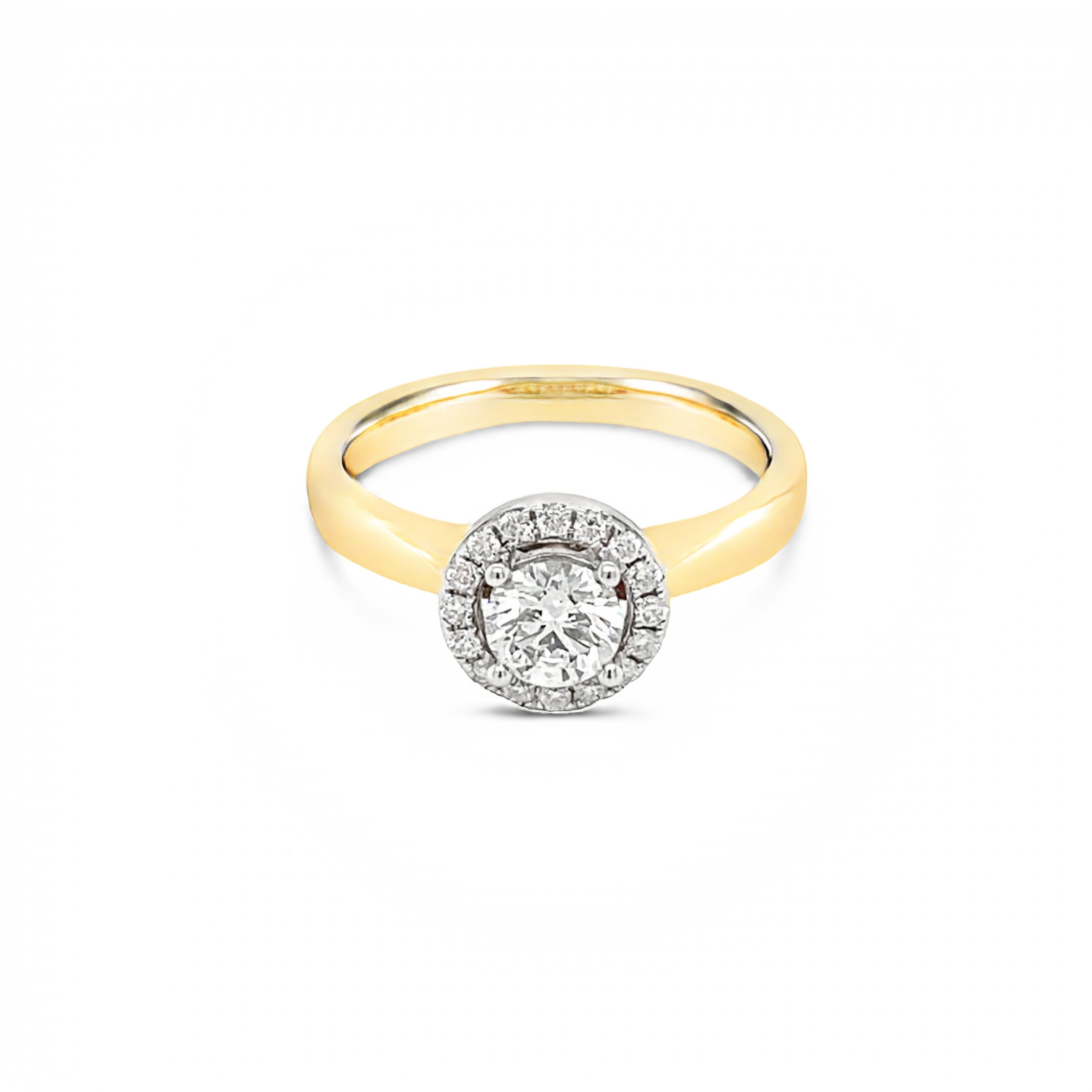 18ct Yellow Gold 0.70ct Round Brilliant Cut Diamond Halo Ring- tdw 0.86ct