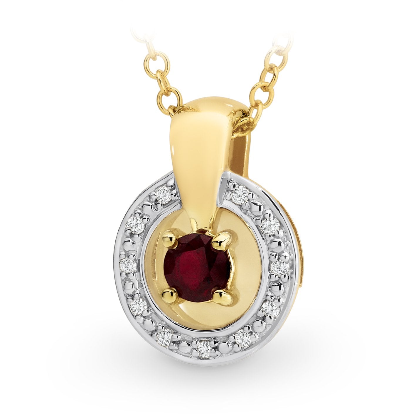 Ruby & Diamond Claw/Bead Set Pendant in 9ct Yellow Gold