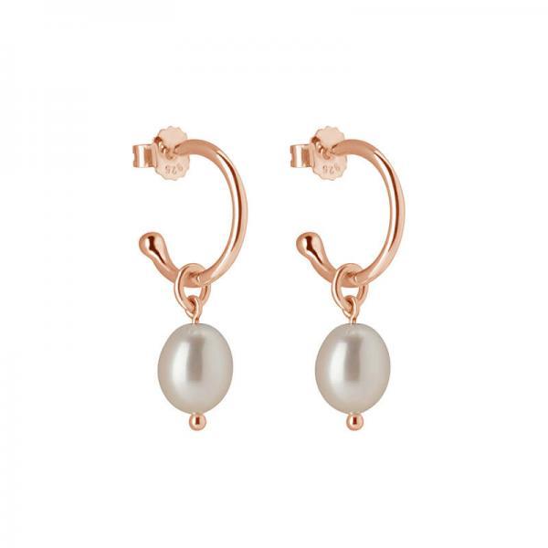 Murkani Petites Small Hoop With Pearl Drop Earrings In Rose Gold Plate