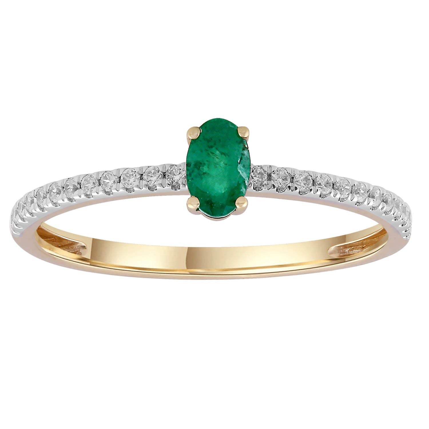 9ct Yellow Gold Natural Emerald and Diamond Ring