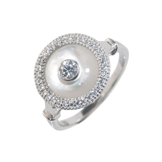 Sterling Silver Cubic Zirconia Mother of Pearl Ring