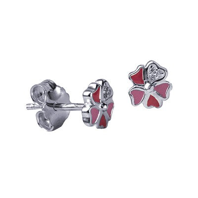 Sterling Silver Pink enamel and Cz Stud Earrings