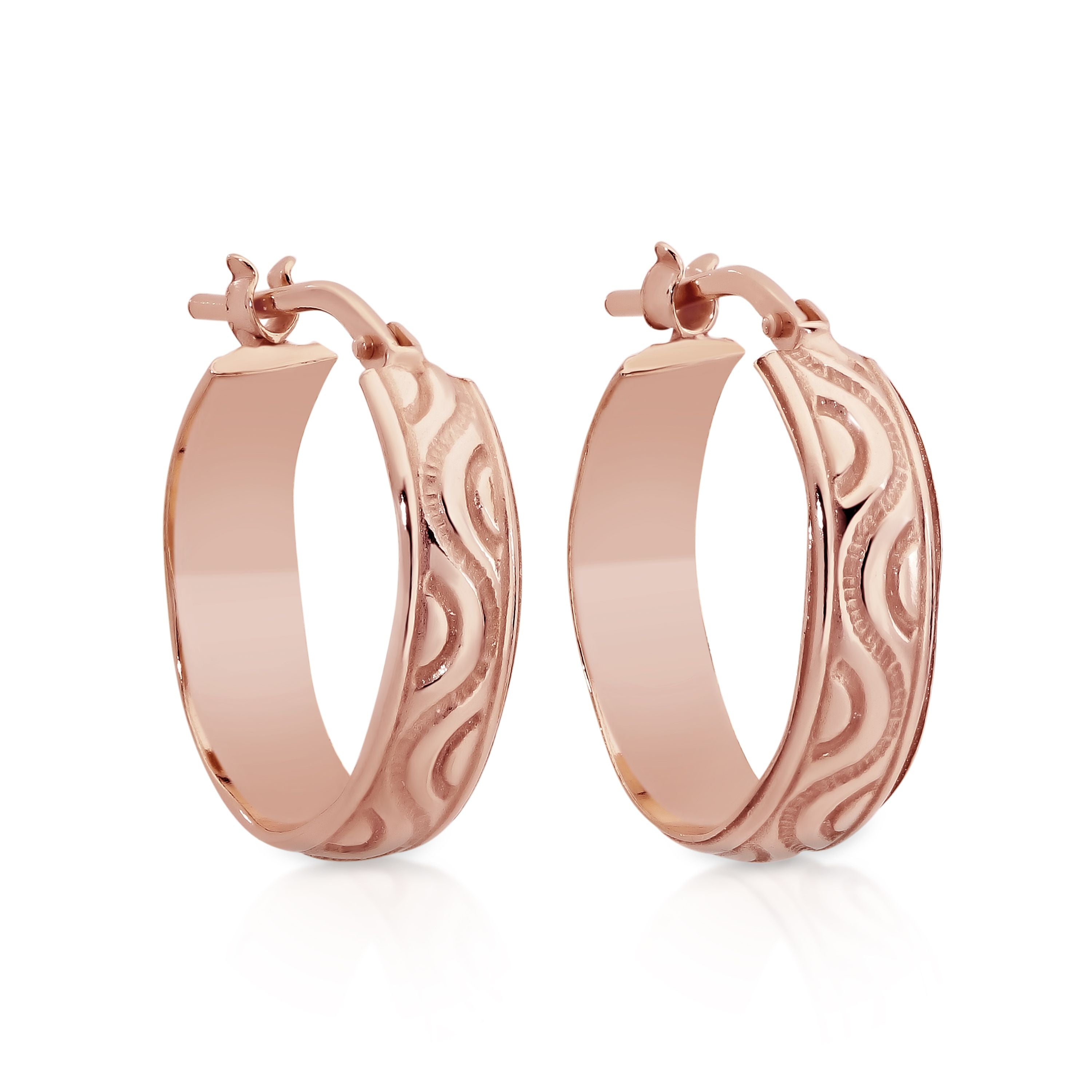 Rose Gold Plated Half Round Engraved Hoops