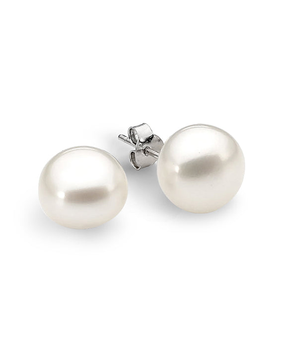 Sterling Silver White Button Freshwater Pearl Stud Earrings