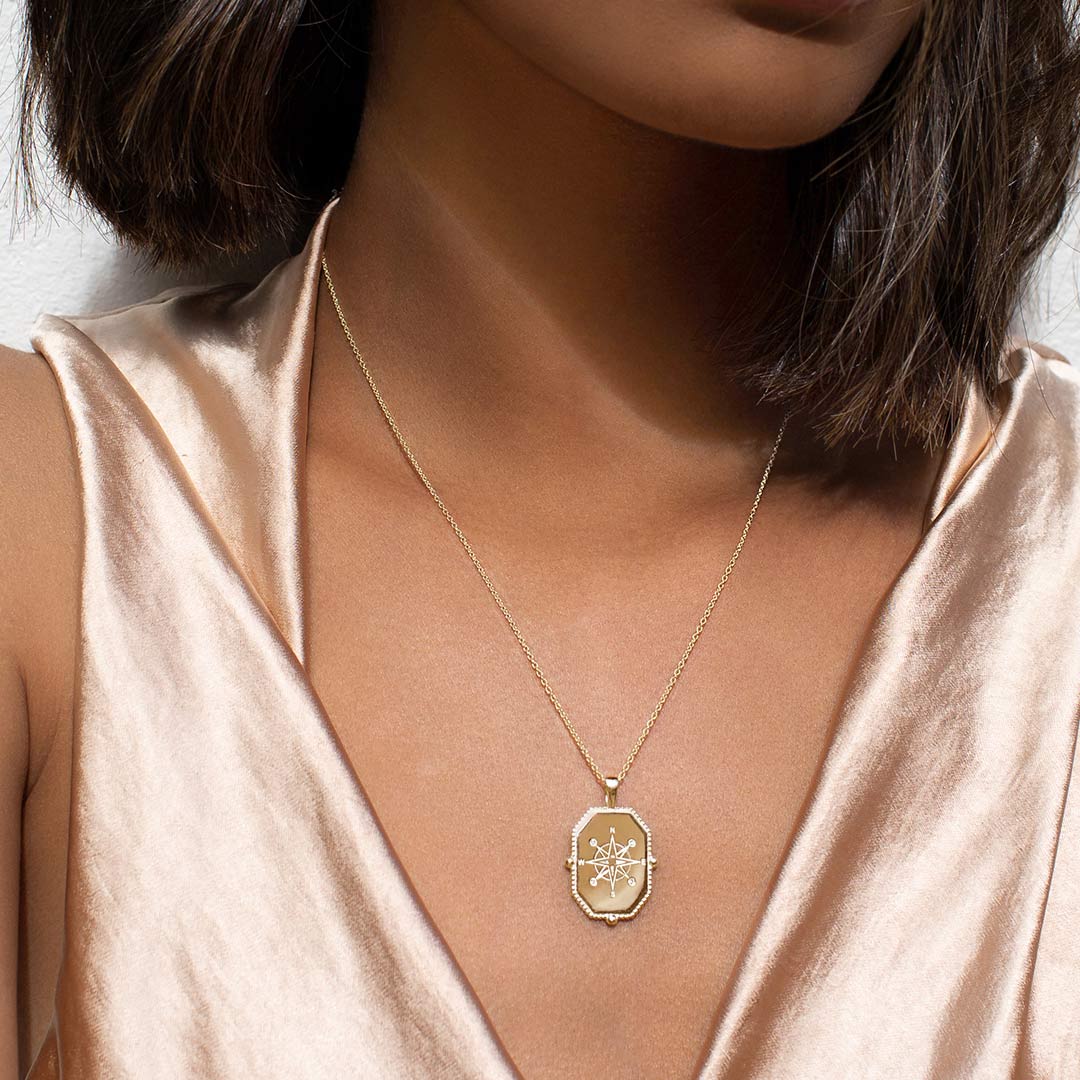 Murkani Compass Necklace Yellow Gold Plate