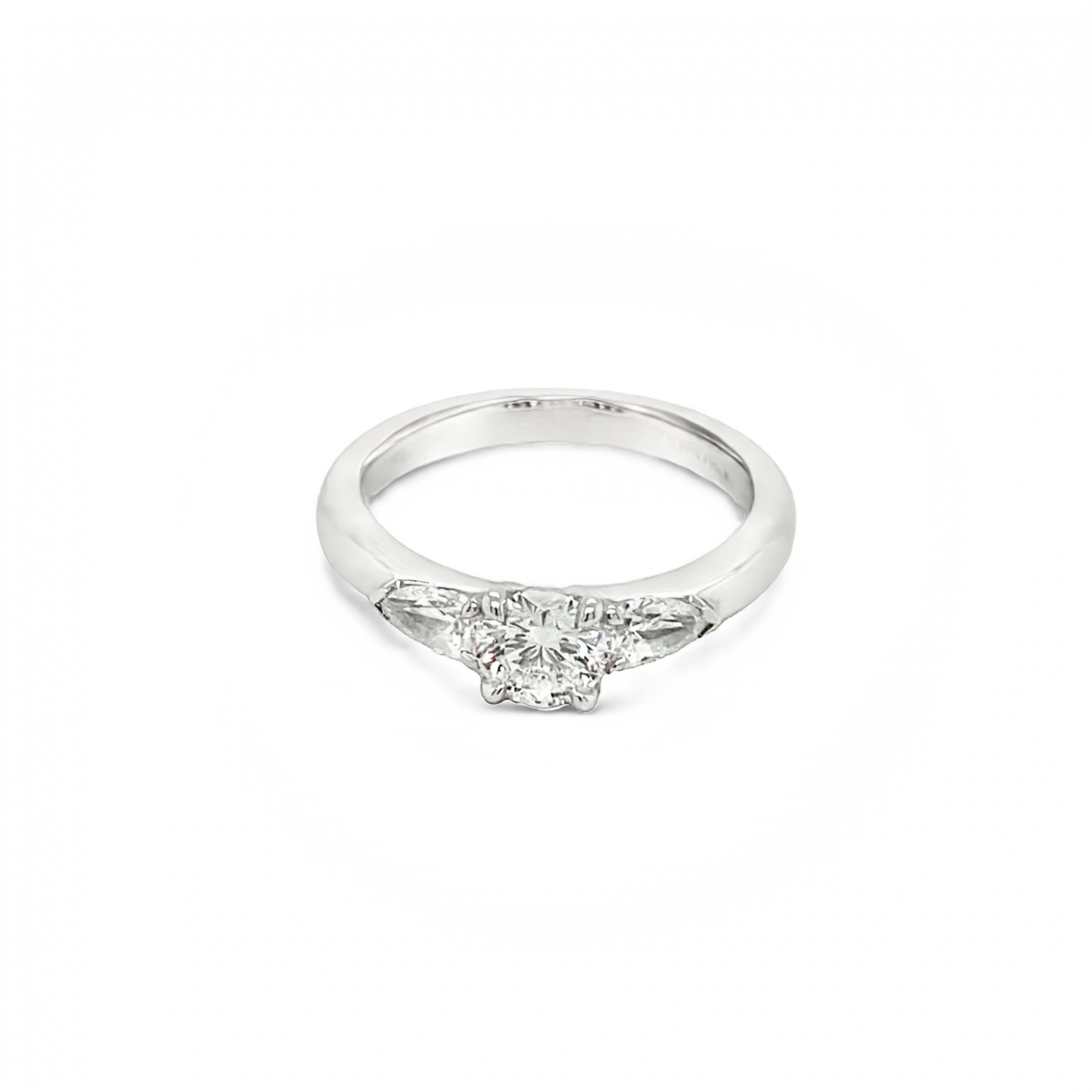 18ct White Gold Round and Pear Cut Trilogy Diamond Ring
