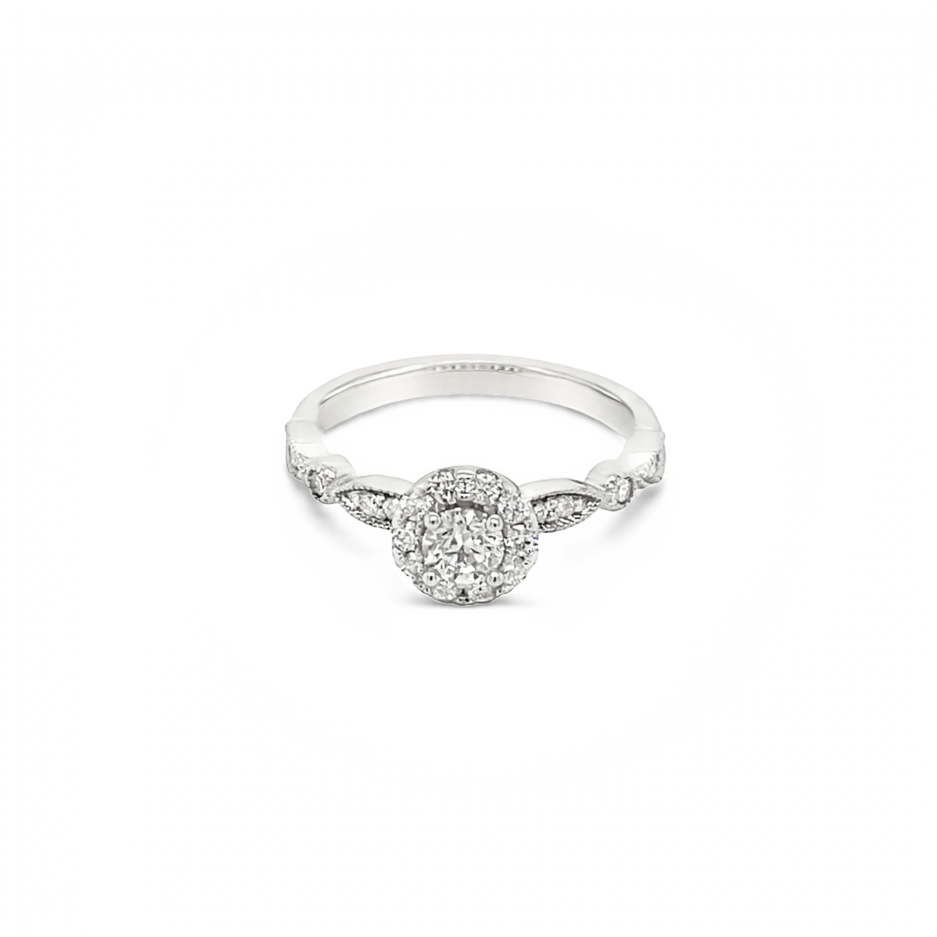 Platinum Halo Antique Style Round Brilliant Cut Diamond Ring