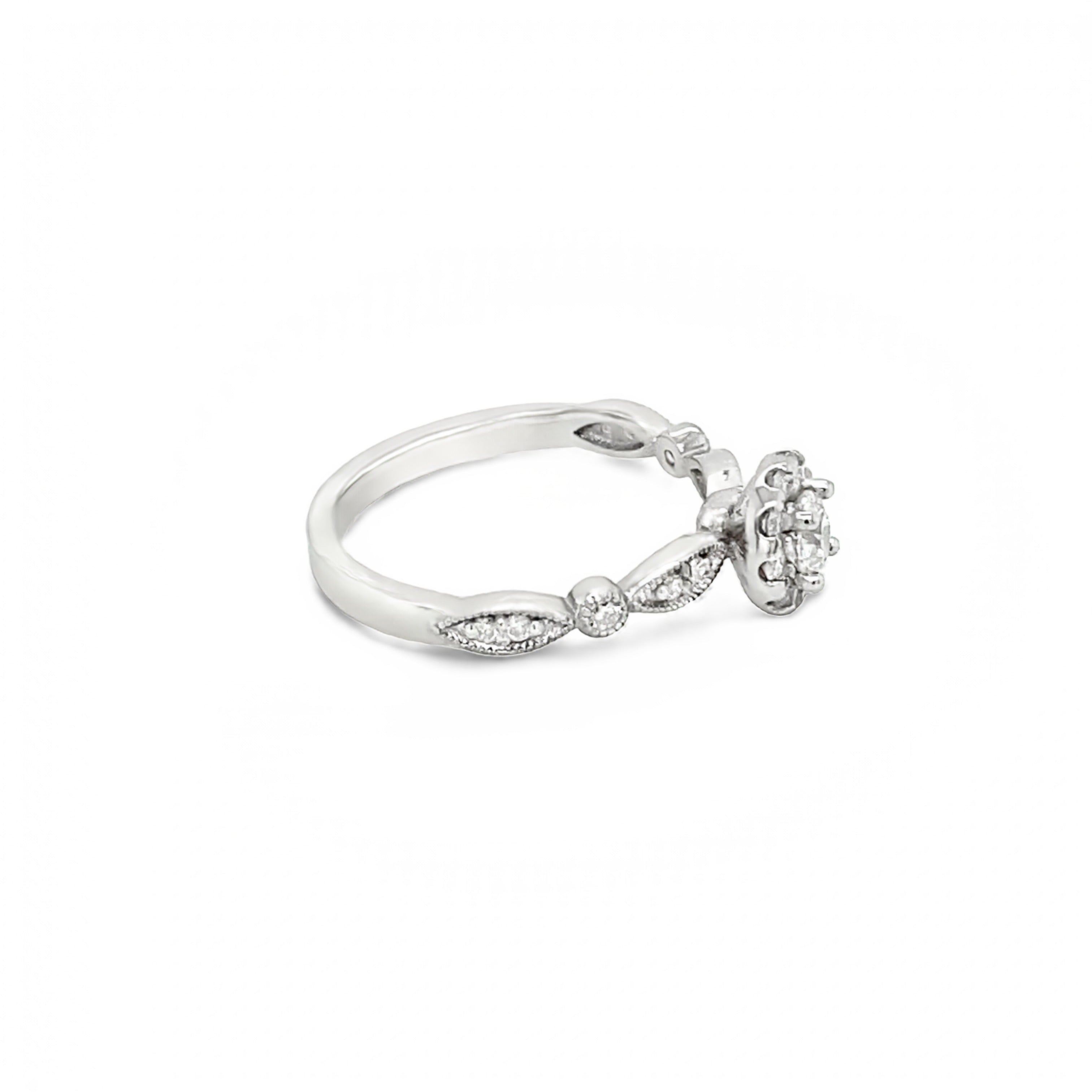 Platinum Halo Antique Style Round Brilliant Cut Diamond Ring