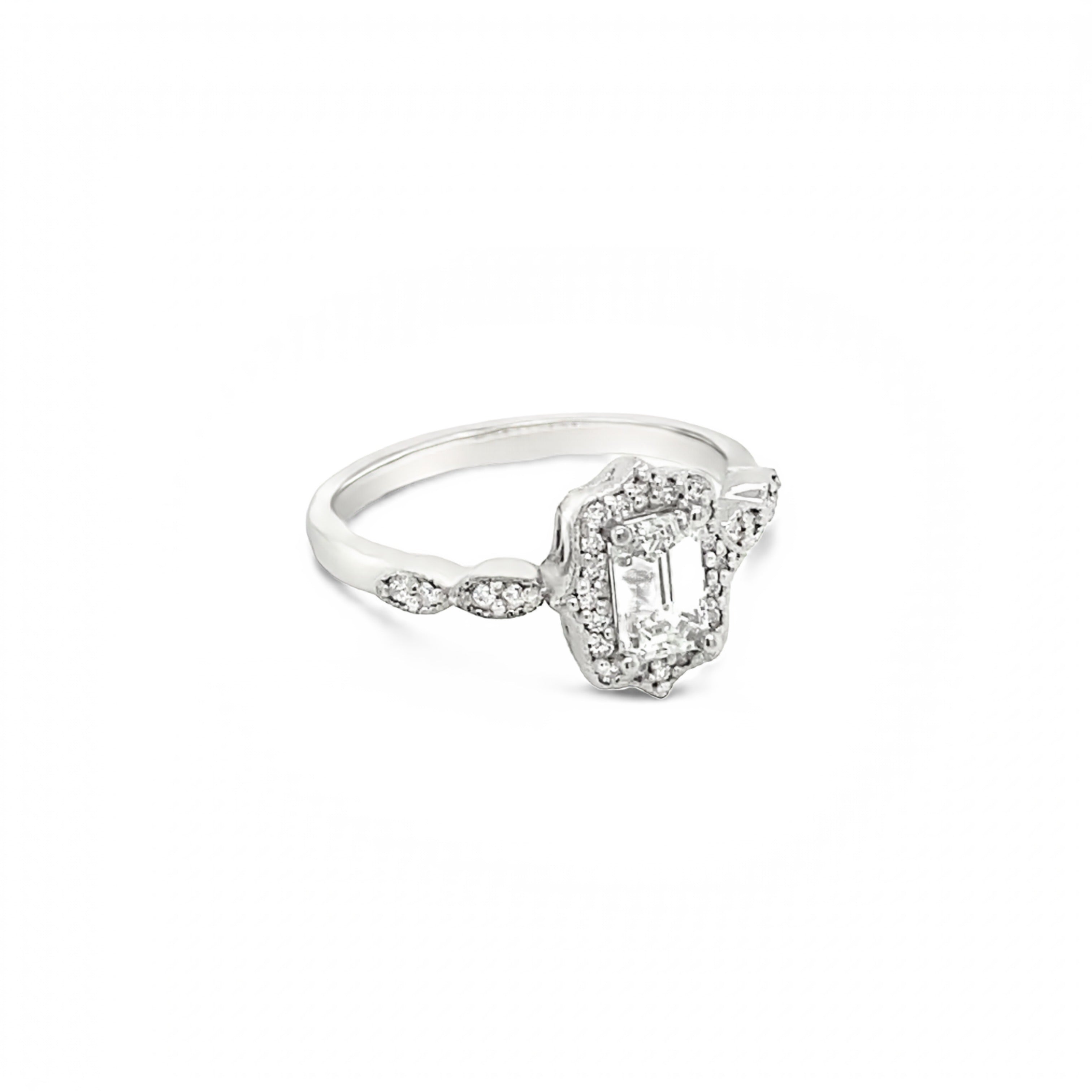 Platinum Vintage Style Emerald Cut Diamond Ring