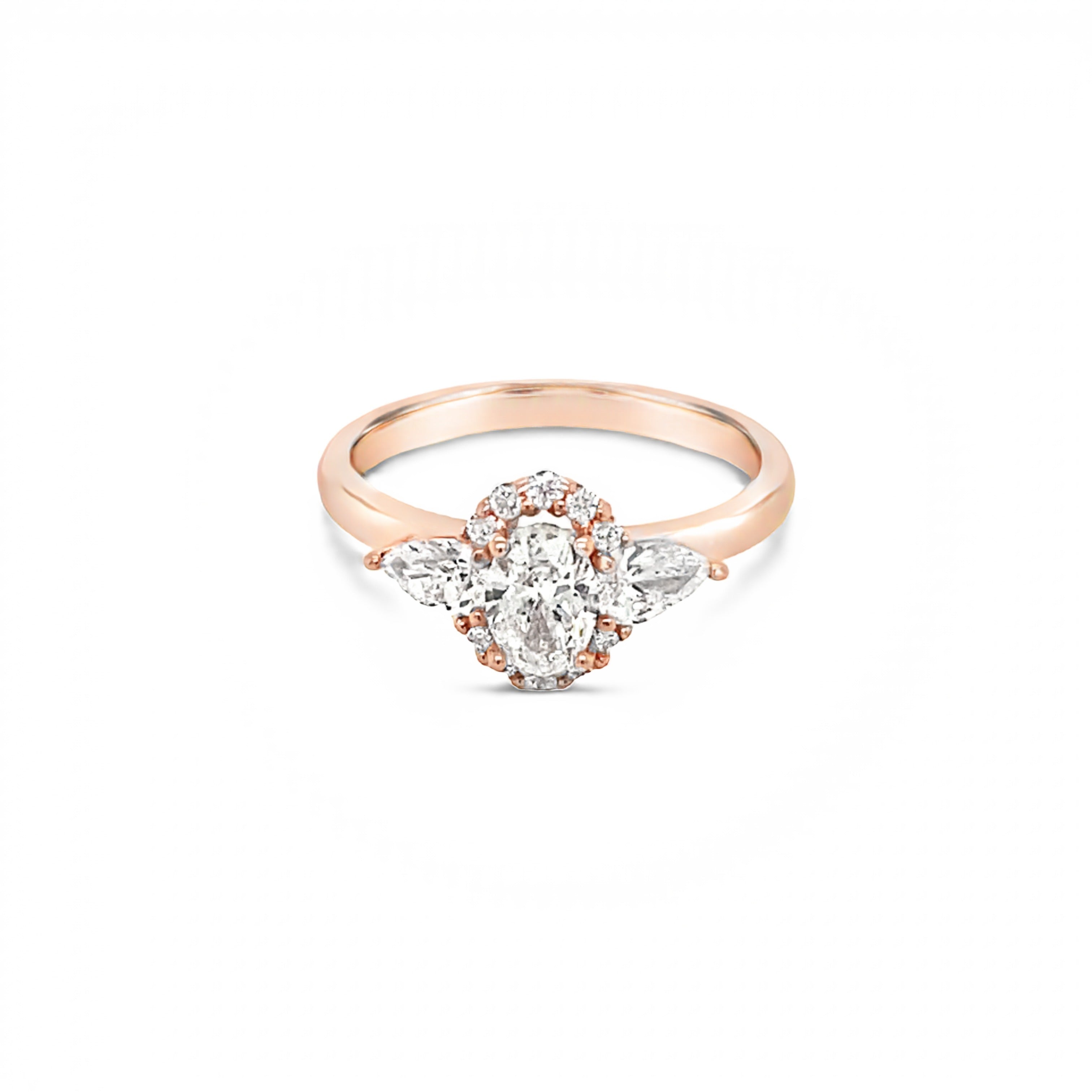 18ct Rose Gold Oval Halo and Pear Diamond Ring