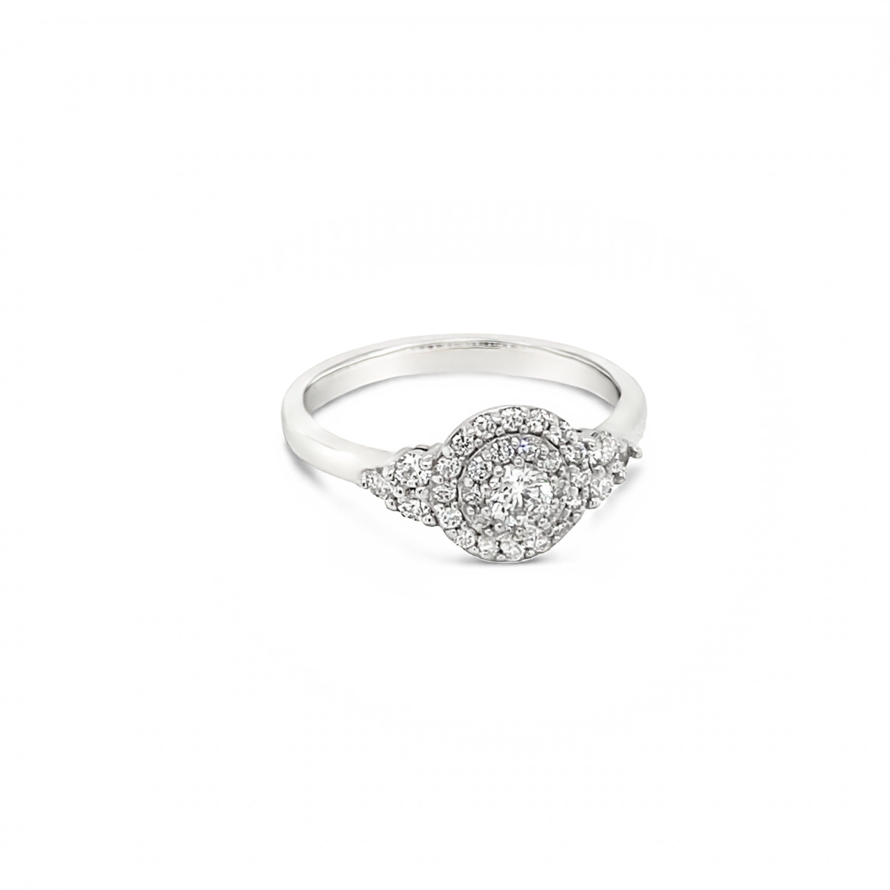 9ct White Gold Round Double Halo Diamond Ring