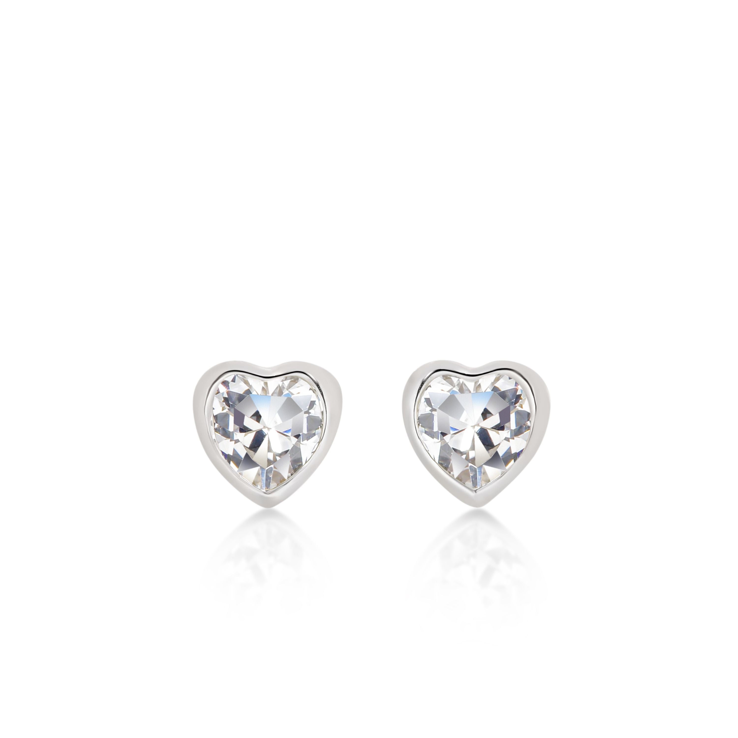 Sterling Silver 4mm Bezel Heart Stud Earrings