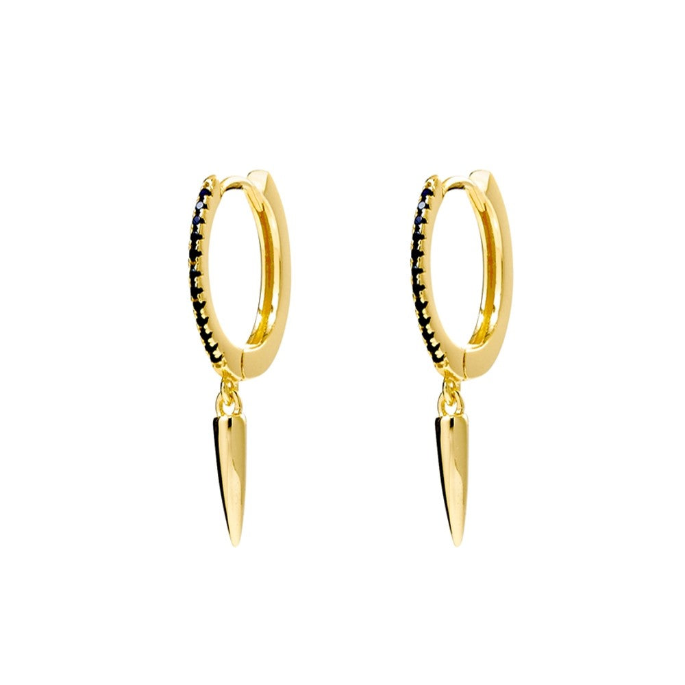 Yellow Gold Plated Black Cubic Zirconia Dagger Drop Earrings
