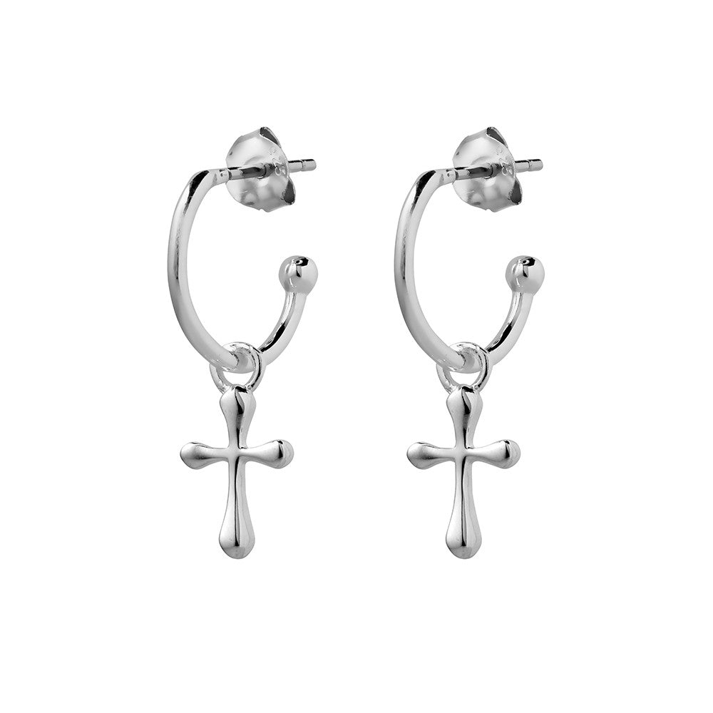 Sterling silver deals cross hoop earrings