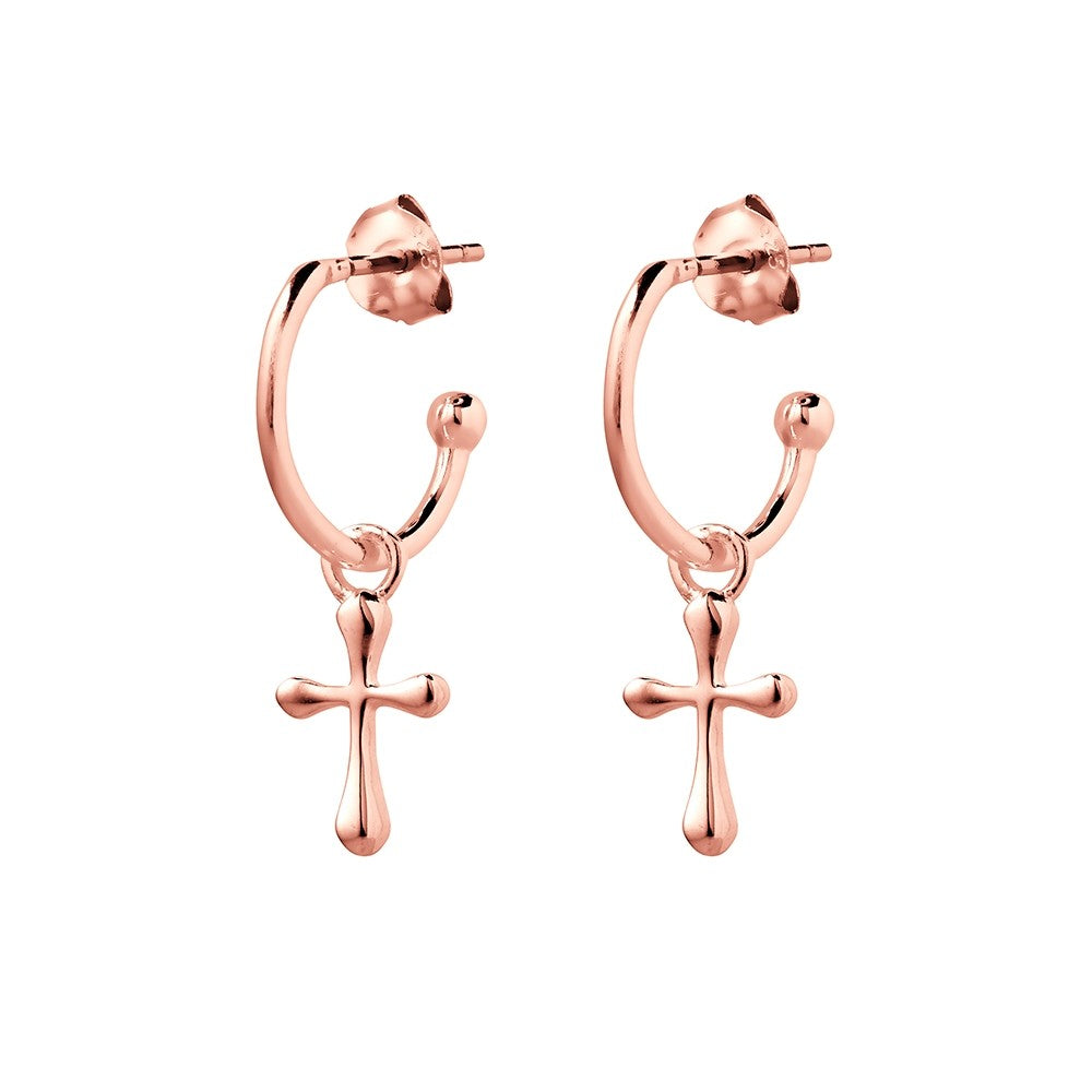 Rose Gold Plate Hoop Cross Earrings
