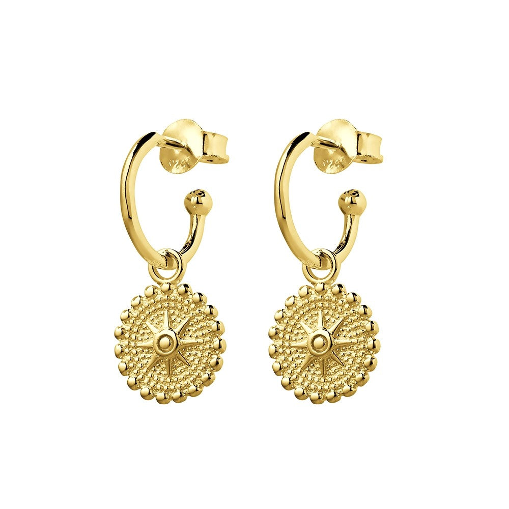 Gold Plate Circular Star Charm Earrings