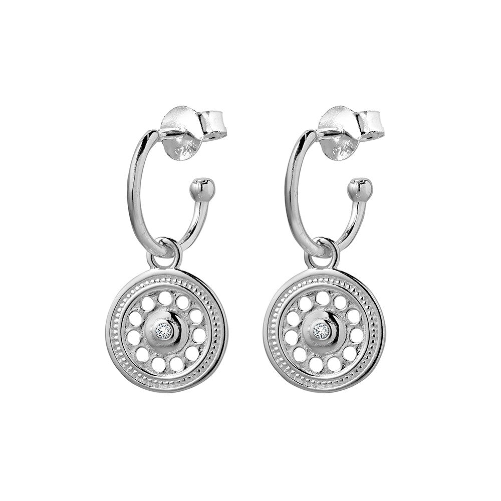 Sterling Silver Circular Disc Charm Earrings