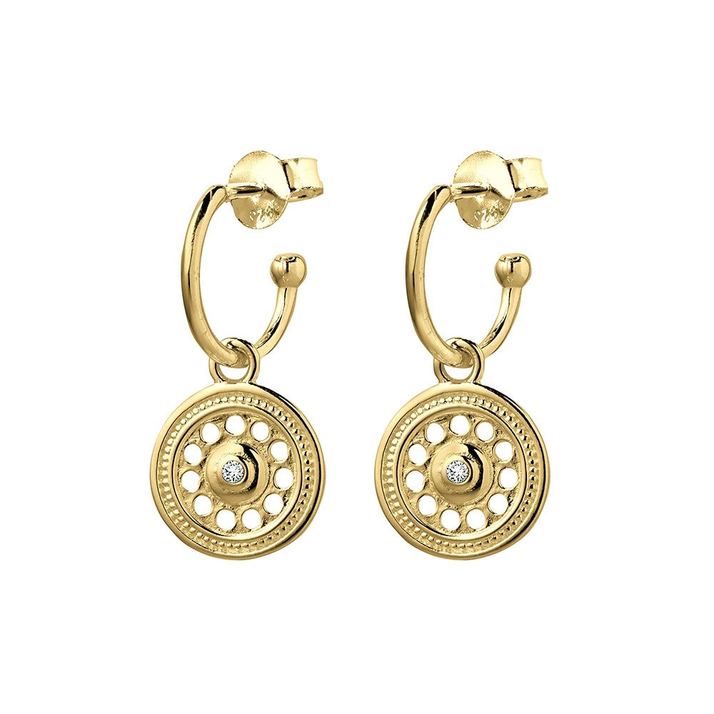 Gold Plate Circular Disc Charm Earrings