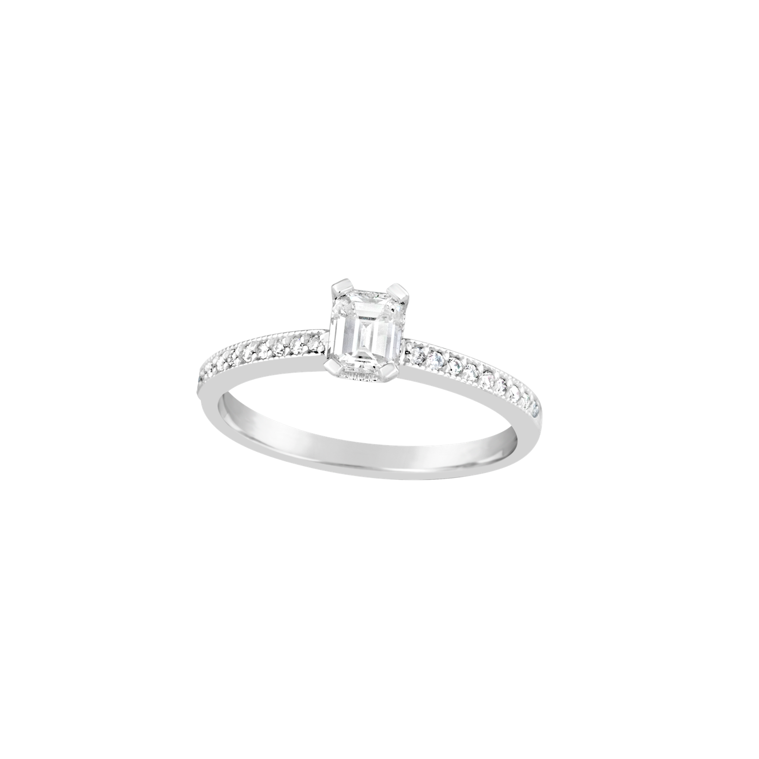 18ct White Gold Emerald Cut Diamond Ring