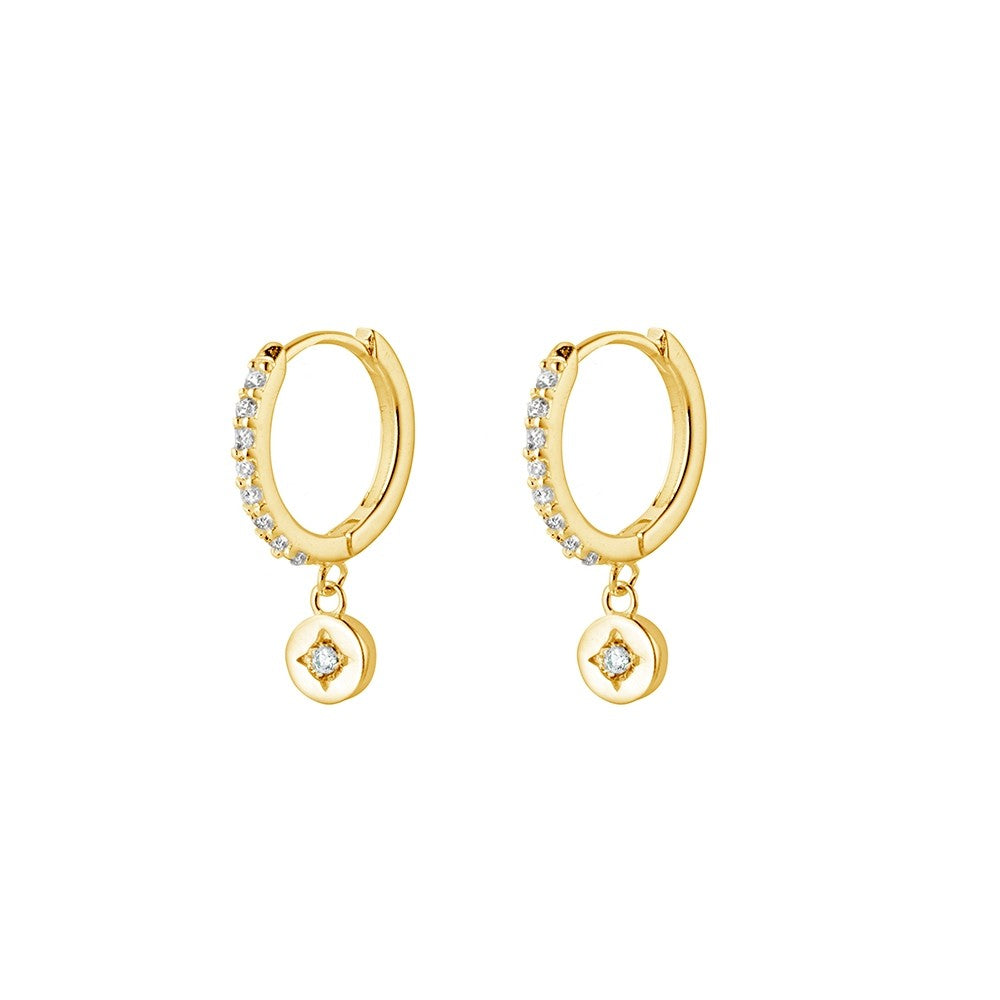 Sterling Silver Yellow Gold Plated Detailed Huggie Drop Earrings