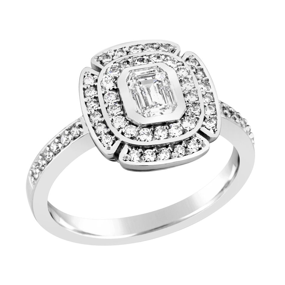 18ct White Gold Emerald Cut Diamond Ring