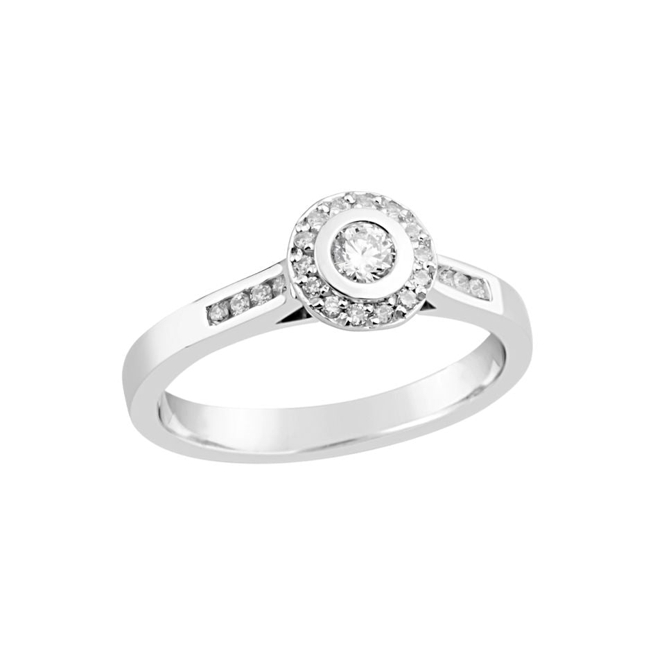 9ct White Gold Round Brilliant Cut Diamond Ring