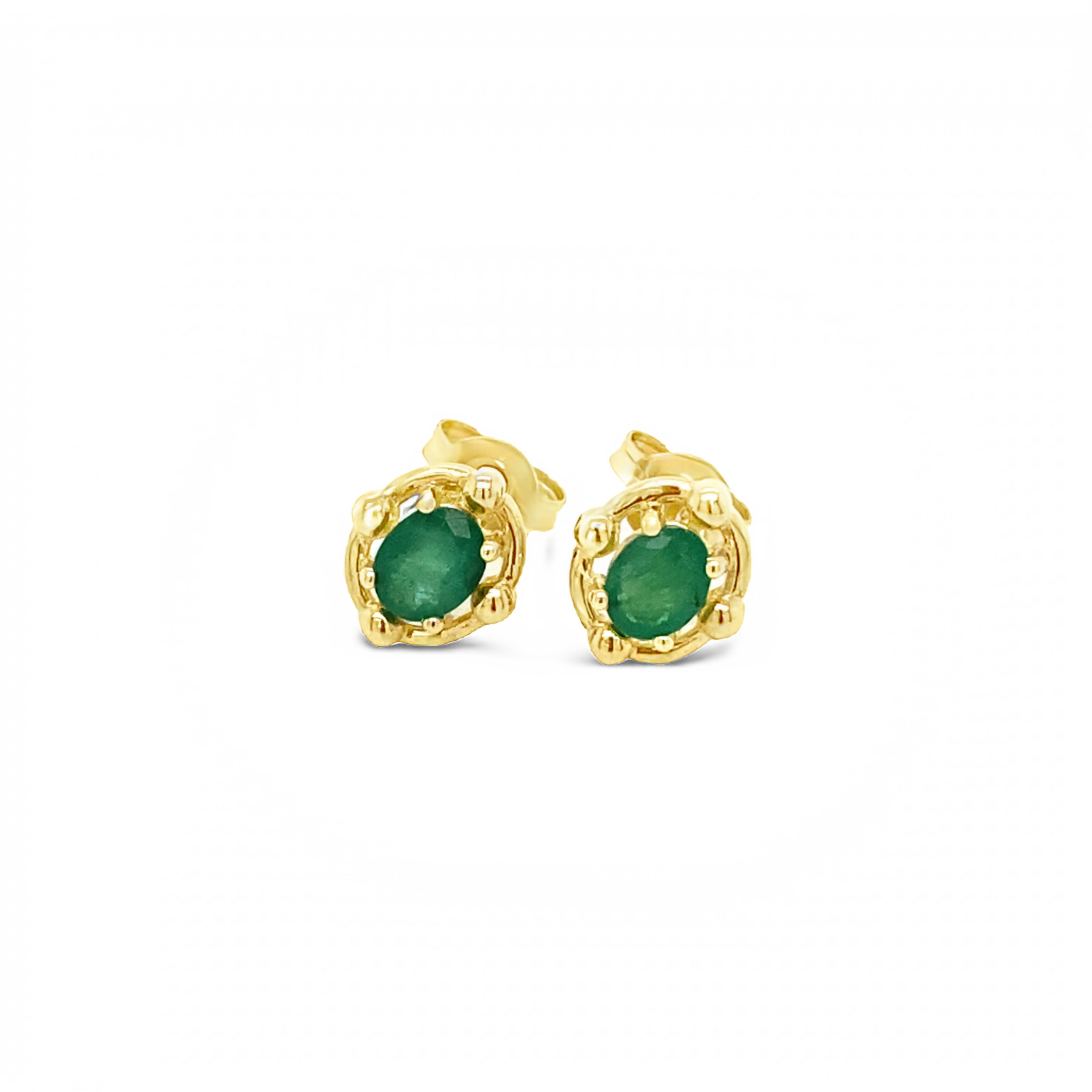 9ct Yellow Gold Emerald Stud Earrings