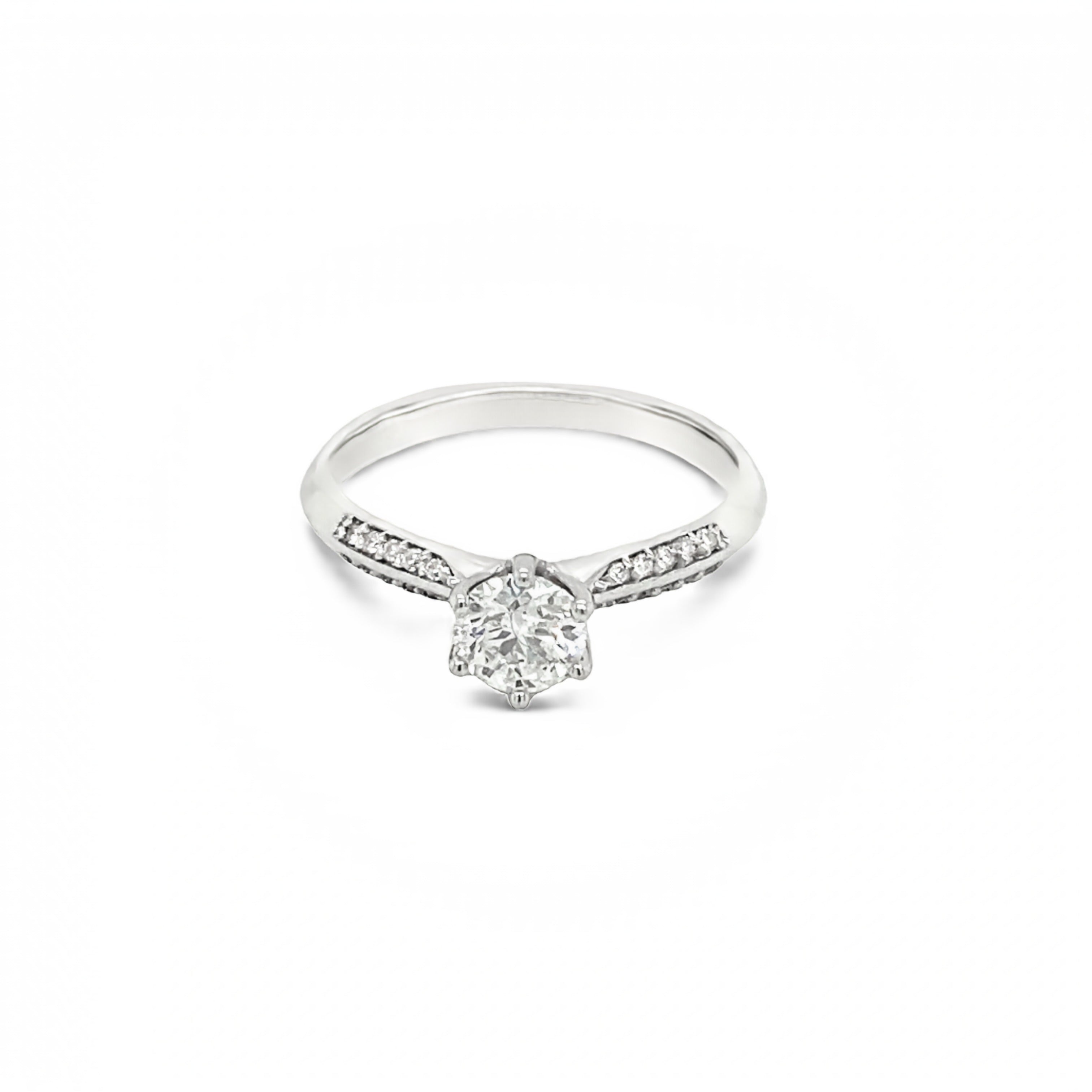 18ct White Gold 0.53ct Six Claw Round Brilliant Cut Diamond Ring- tdw 0.63ct