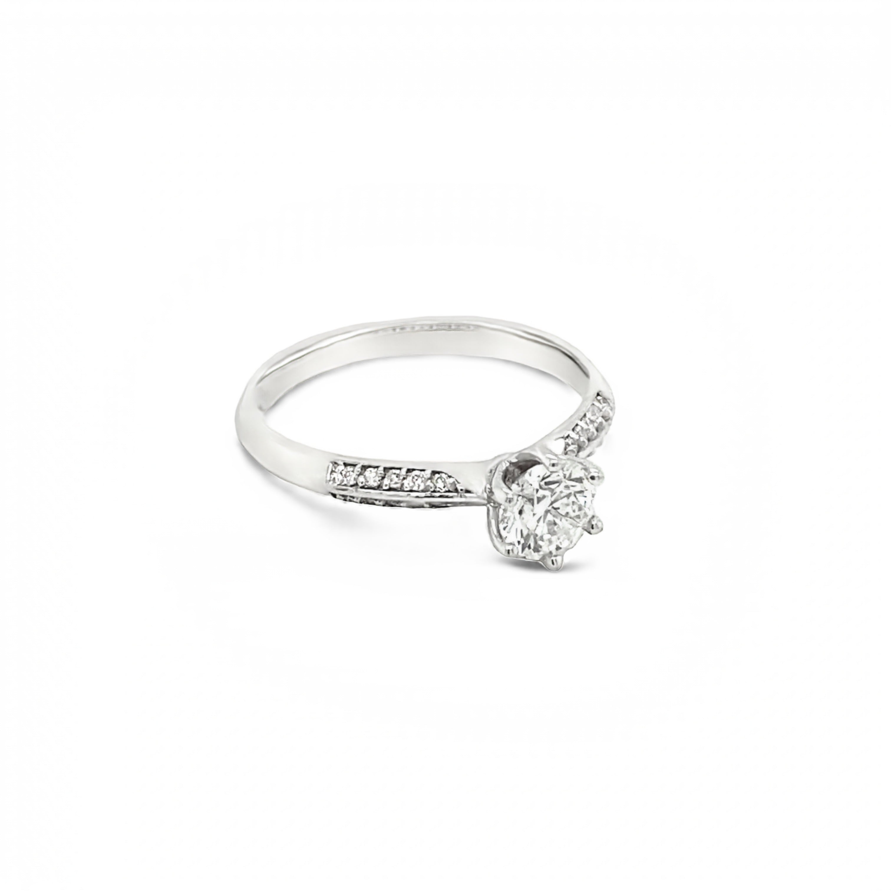 18ct White Gold 0.53ct Six Claw Round Brilliant Cut Diamond Ring- tdw 0.63ct