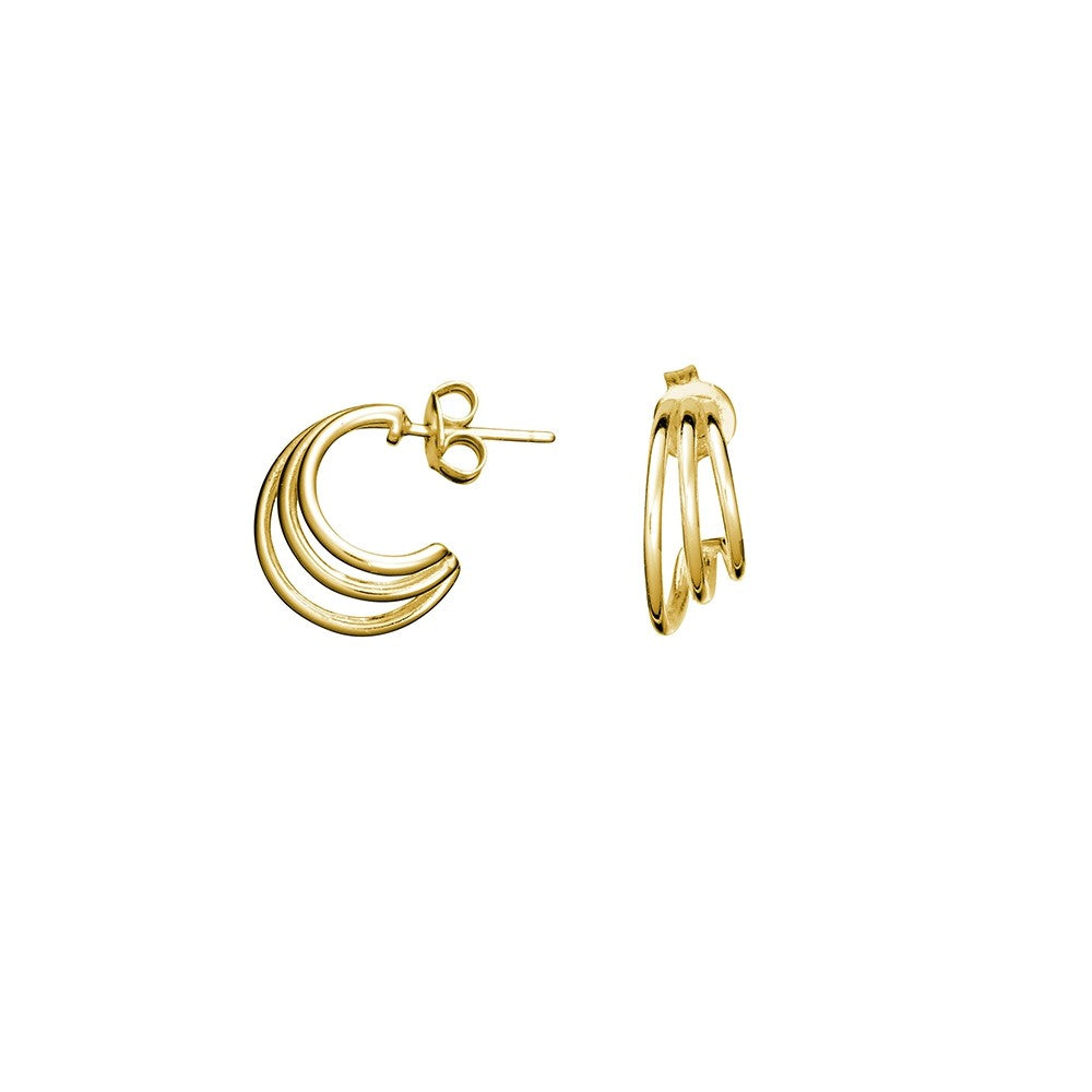 Gold Plate Tri-Band Hoop Earrings