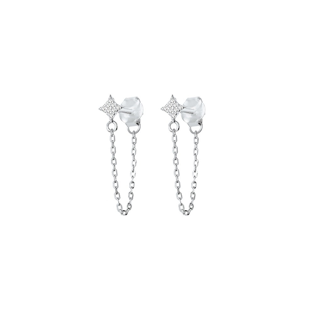Sterling Silver Cz Chain Detailed Earrings