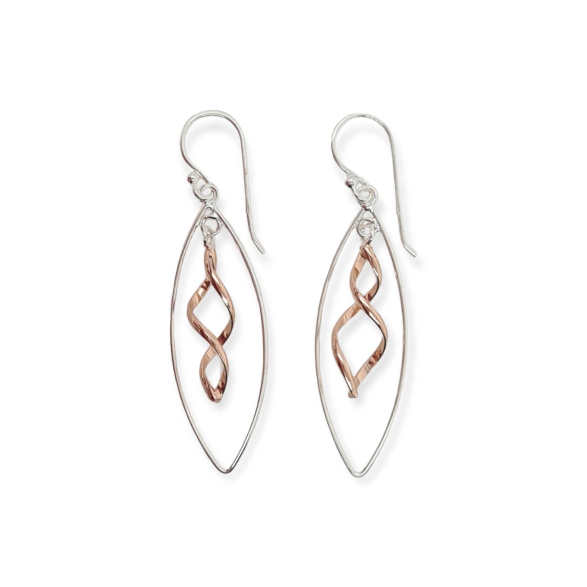 Sterling Silver and Rose Gold Twist Drop Earrings
