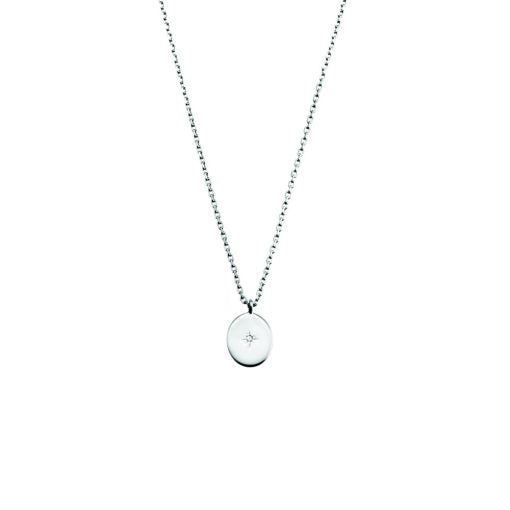 Sterling Silver Oval Pendant Necklace with Cubic Zirconia Details