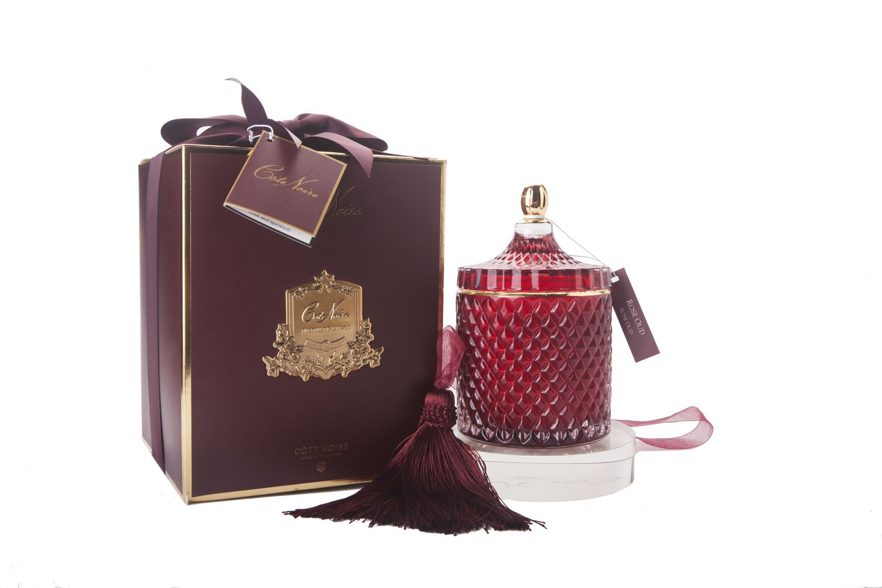 Cóte Noire Grand Red Art Deco Candle- Rose Oud