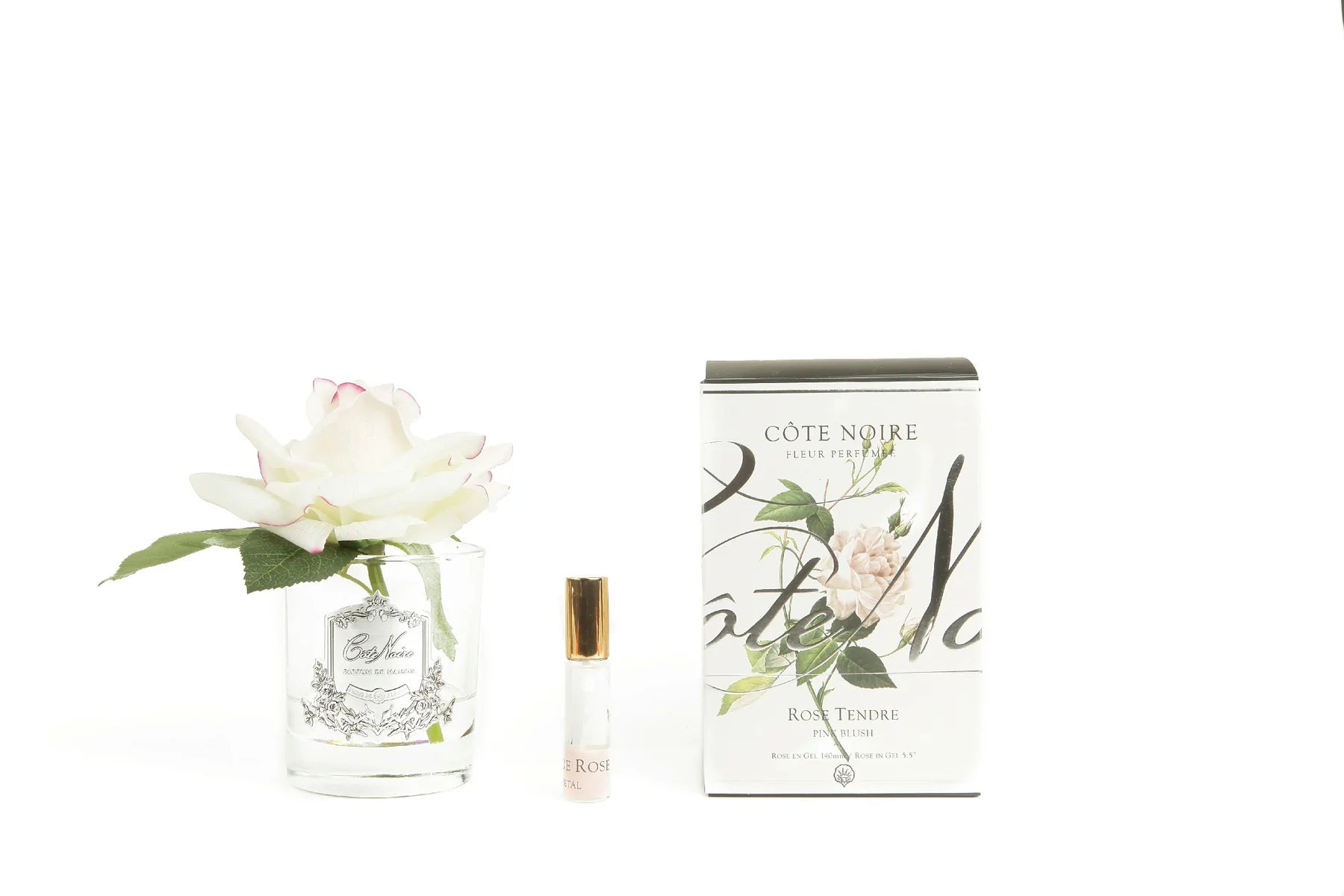 Cóte Noire Single Rose Pink Blush Clear Glass with Silver Crest
