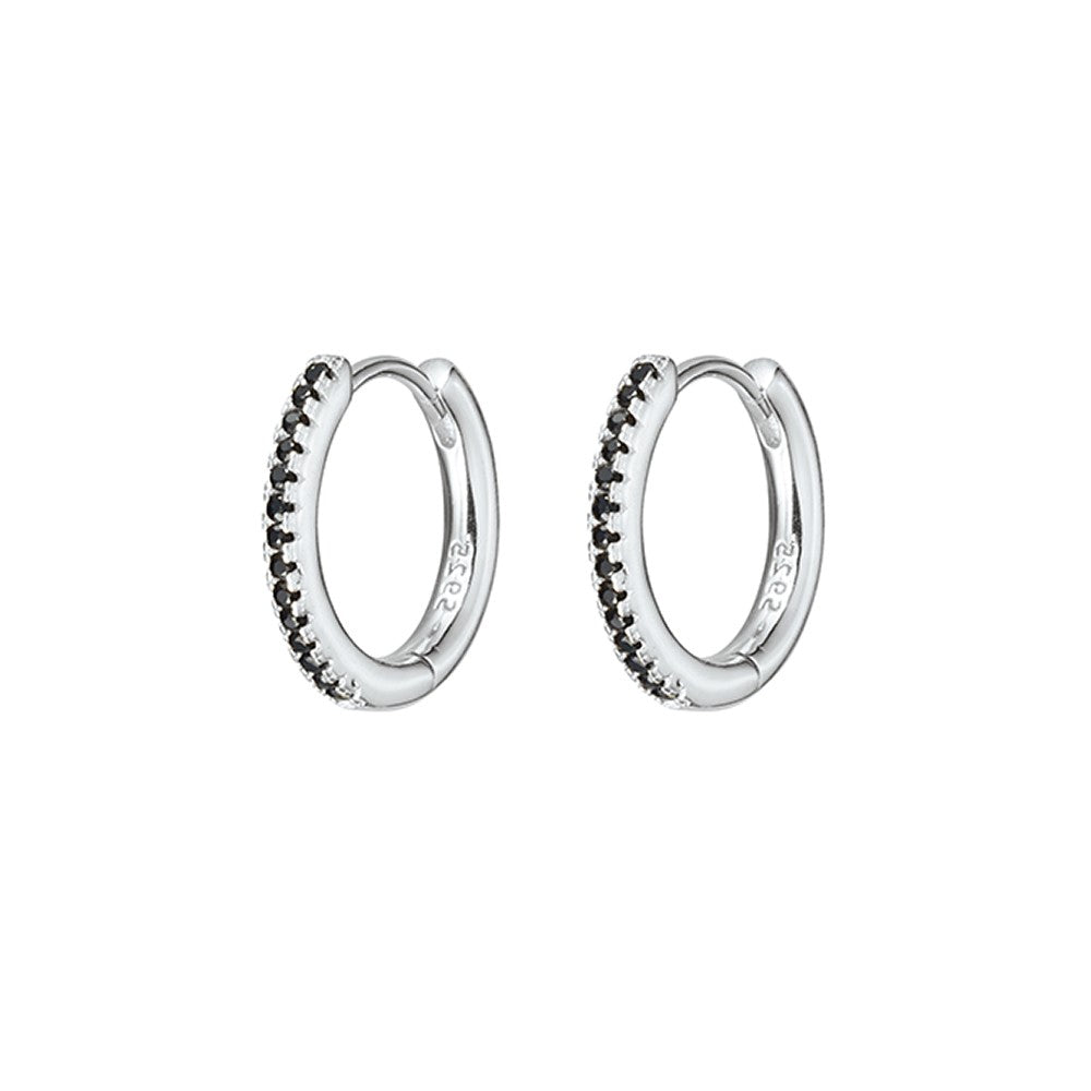 Sterling Silver Black Zirconia Huggie Earrings