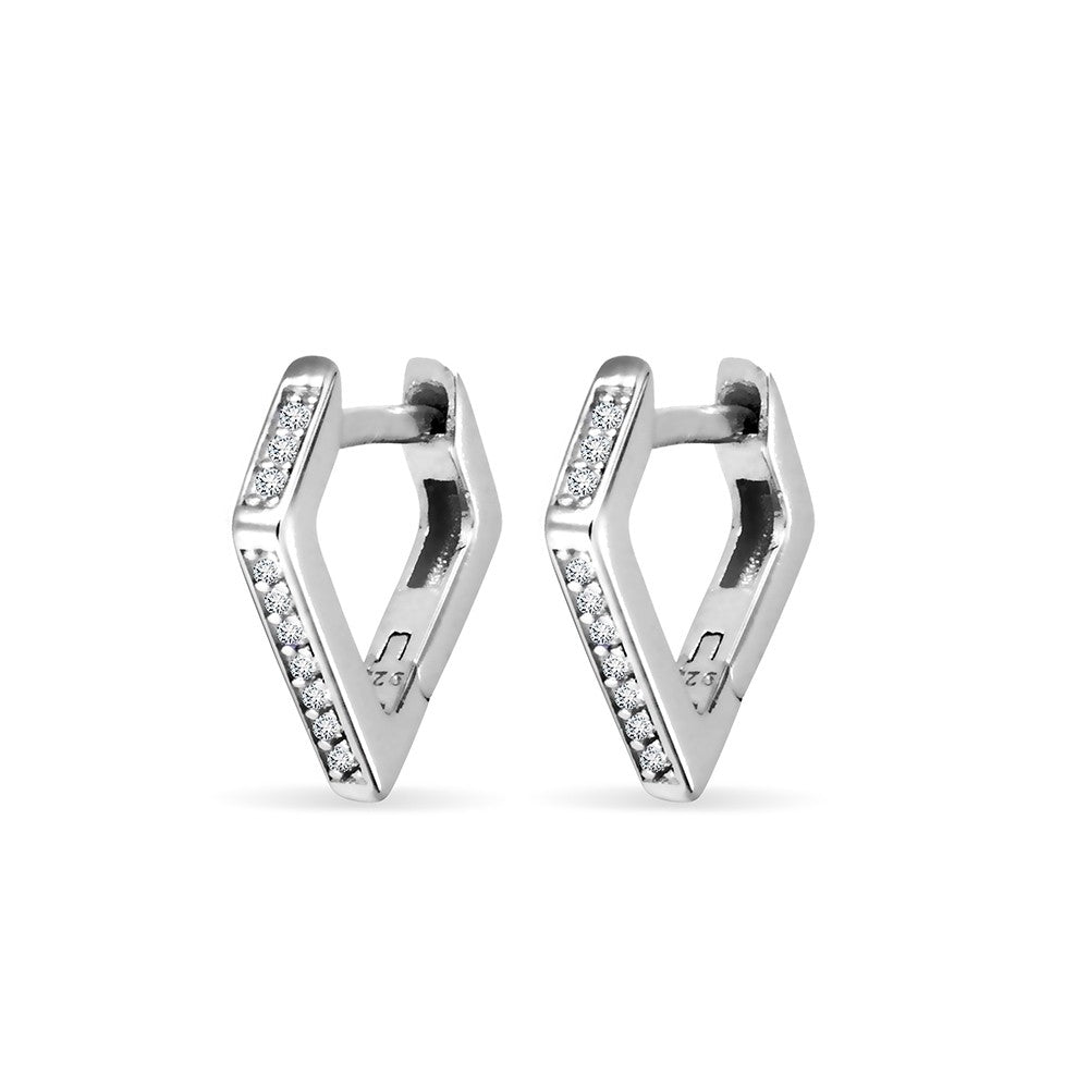 Sterling Silver Angular Shaped Cz Huggie Earrings