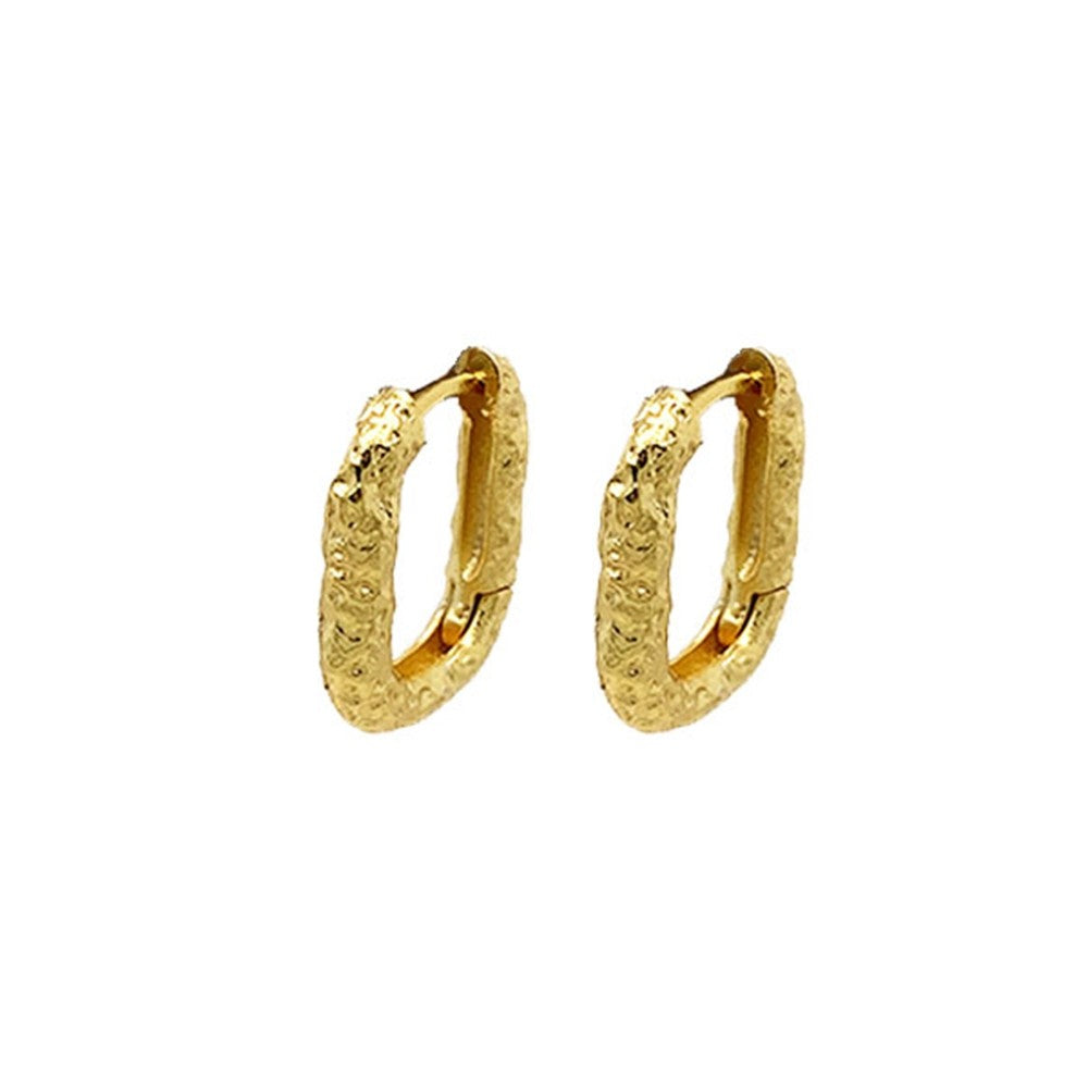 Gold Plated beaten Rectangle Huggie Earrings